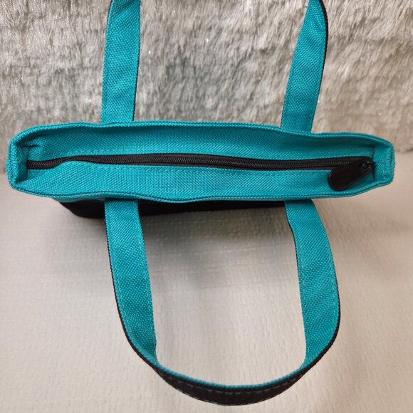 Mini Turquoise Canvas Cosmetic Tote Carry Bag - Picture 6 of 11